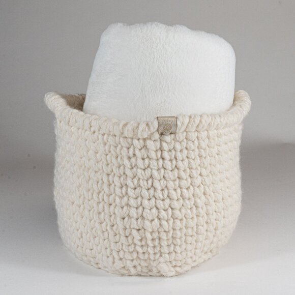 Large Handmade Farmhouse Crocheted Basket With Handles - Picture 4 of 5